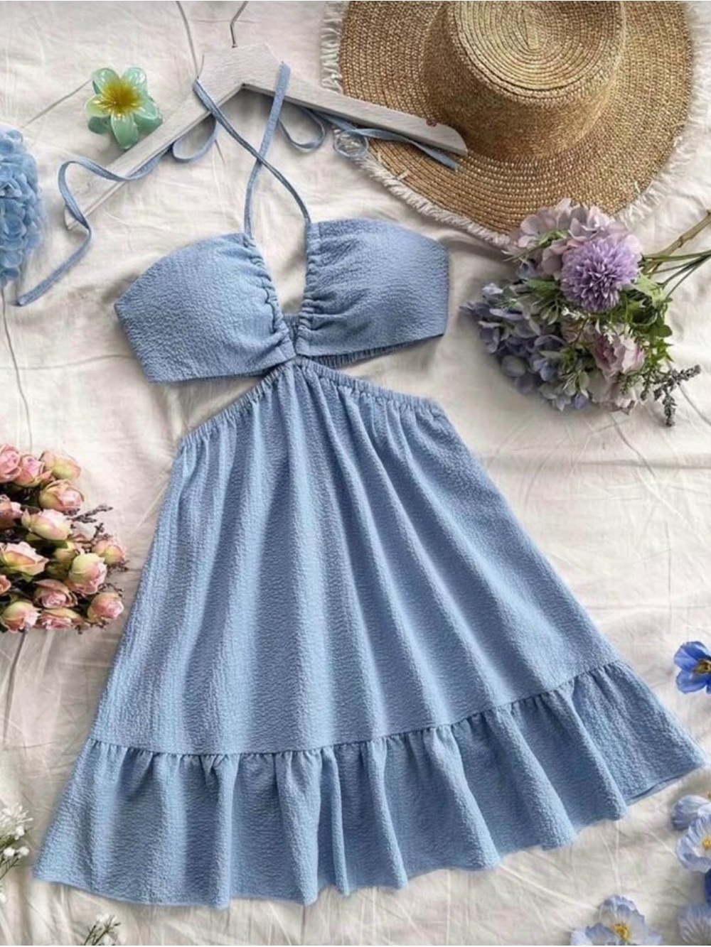 Light Blue Halter Summer Dress